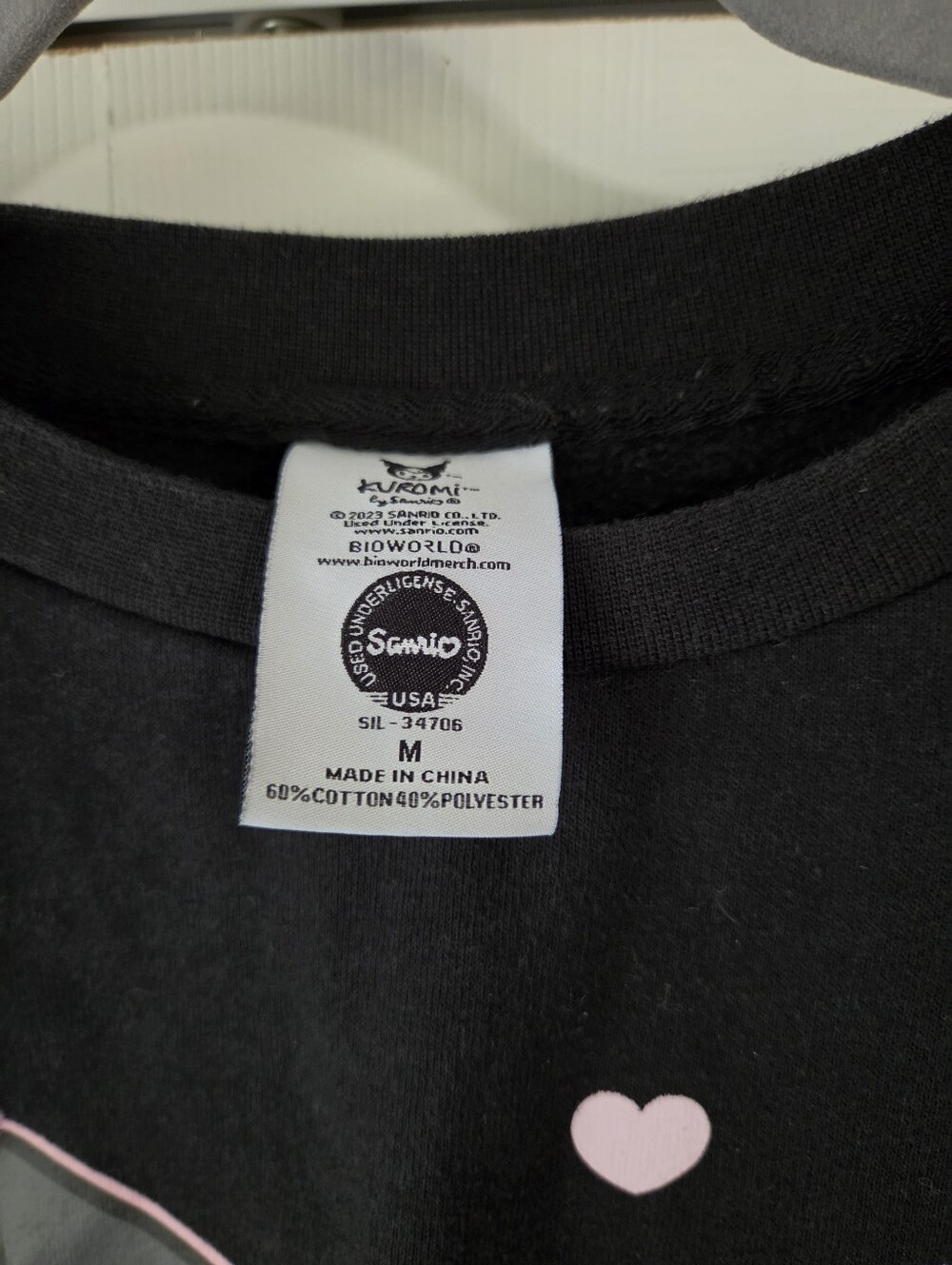 Sanrio Kuromi Black Crewneck Sweatshirt with Pink Graphic - Picture 3 of 5